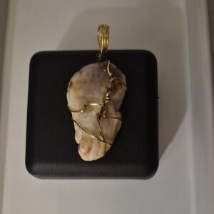 Gold Wire Wrapped Shell Pendant With Pearl Inside